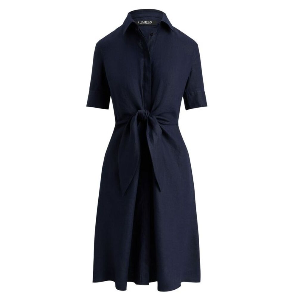 Lauren Ralph Lauren Womens Tie-Front Linen Shirt Dress 16 Lauren Navy